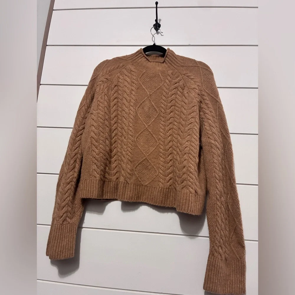 J. Crew Camel Cable-Knit Mockneck Sweater